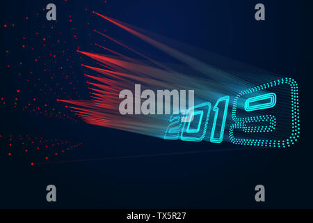 Point lines make up 2019 tech sense 3d numbers Stock Photo