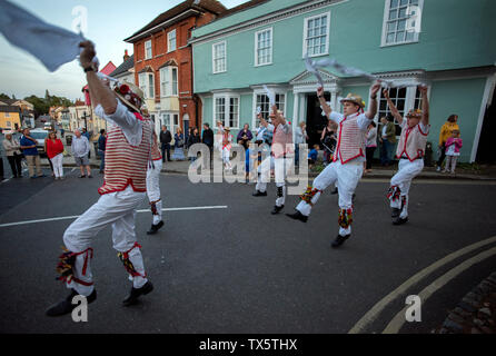 Thaxted Morris Men at the Thaxted Patronal Festival, Thaxted Essex, England. 22 6 2019. Dancing at the GuildHall,processing to the Church. Stock Photo