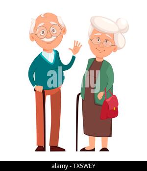 Grandmother standing together with grandfather. Happy Grandparent's day. Vector illustration on white background Stock Vector