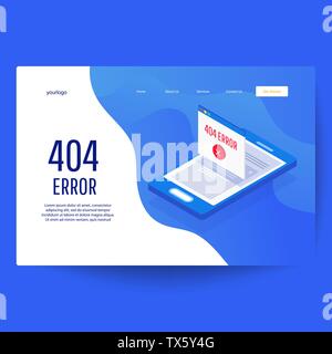 Design 404 error on website page. Template for web page with 404 error Stock Vector
