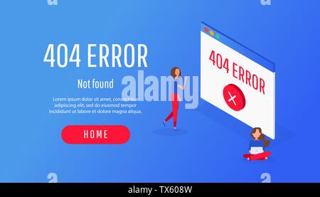 Isometric concept 404 page or file error icon not found. Stock Vector