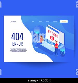 Isometric concept 404 page or file error icon not found. Stock Vector