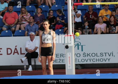 Mariya Lasitskene (Russia) competes in high jump during the Ostrava Golden Spike, an IAAF World Challenge athletic meeting, in Ostrava, Czech Republic Stock Photo