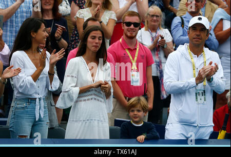 London, UK. 23rd June, 2019. LONDON, ENGLAND - JUNE 23: Sandra Gago (Middle) Girlfriend of Feliciano Lopez (ESP) after Final of the Fever-Tree Championships at Queens Club on June 23, 2019 in London, United Kingdom. Credit: Action Foto Sport/Alamy Live News Stock Photo