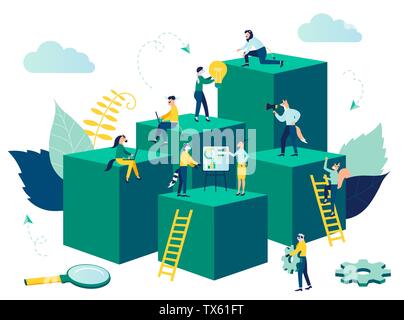 Virtual business assistant vector illustration. Teamwork on performance, card investment management, brainstorming. investing money in a project concept Stock Vector