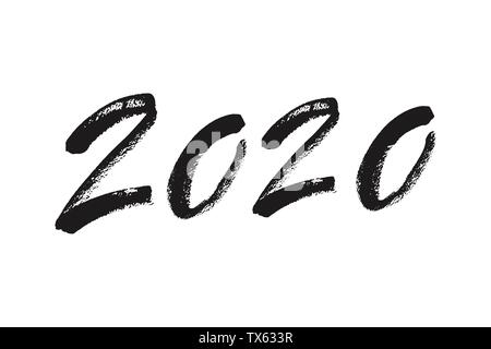 Happy New Year 2020 calligraphy. Ink lettering. Stock Vector