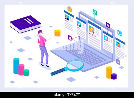 Job interview, recruitment agency vector. Isometric hiring and recruitment concept for web page, banner, presentation illustration Stock Vector