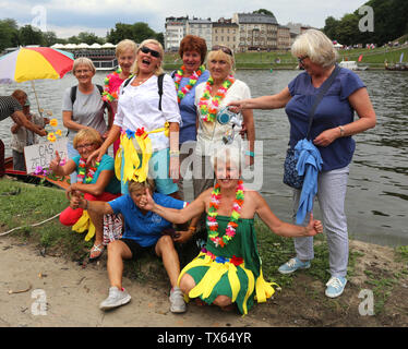 Krakow. Cracow. Poland. Critical Mass on Wawes, ecological manifestation against river channelling held annually on Vistula river since 2010. Stock Photo