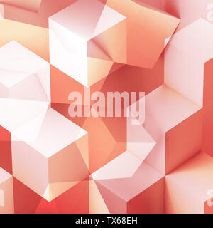 Abstract square graphical background, red white chaotic pattern of cubes. 3d rendering illustration Stock Photo