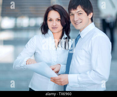 business people discussing business documents. Stock Photo