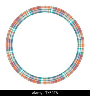 Round frame vector vintage pattern design template. Circle border designs plaid fabric texture. Scottish tartan background for collage art, gif card, Stock Vector