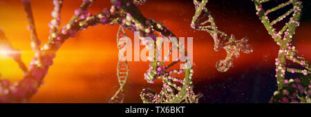 DNA molecule, double helix carrying genetic instructions (3d science illustration banner) Stock Photo