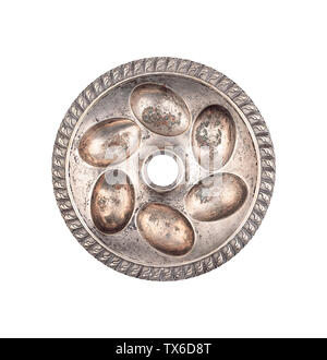 Silver stand plate for Easter eggs top view isolated Stock Photo