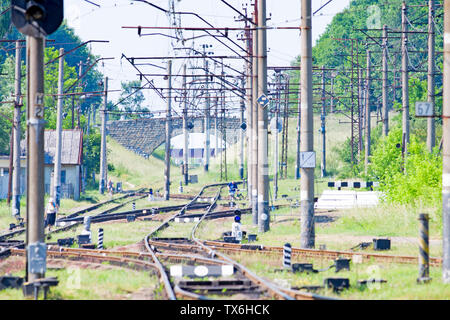 railway tracks a train station in day. Ukraine