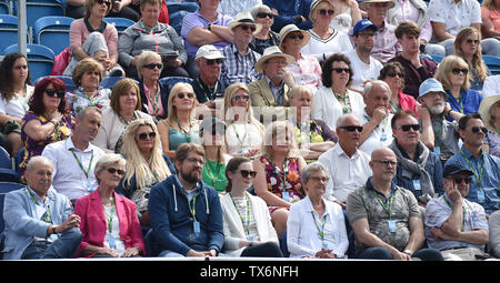 Eastbourne, UK. 24th June, 2019. The crowd watch Fernando Verdasco of Spain in action against John Millman of Australia during their match at the Nature Valley International tennis tournament held at Devonshire Park in Eastbourne . Credit: Simon Dack/Alamy Live News Stock Photo