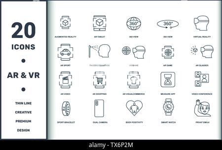 Visual Device icons set collection. Includes creative elements such as Augmented Reality, 360 View, 360 View, Virtual Reality, Augmented Reality Stock Vector