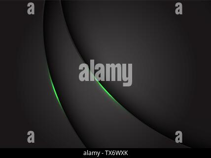 Abstract green light on dark grey grey metallic curve overlap with blank space design modern futuristic background vector illustration. Stock Vector