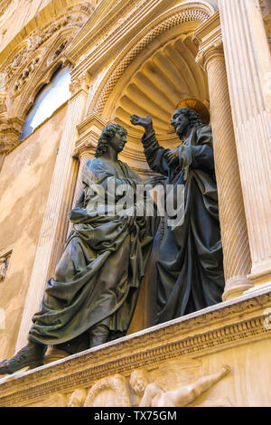 Closeup view of the statues on the Orsanmichele church in Florence, Italy on a sunny day. Stock Photo