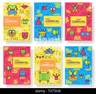 Celebration festival holiday party equipment thin lines icons set. Vector masquerade carnival collection design illustrations concept. Stock Vector