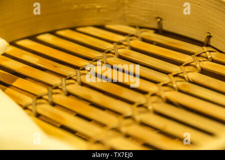Chinese traditional style bamboo steamer closeup view Stock Photo