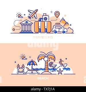 Travelling and beach - modern line design style illustrations Stock Vector