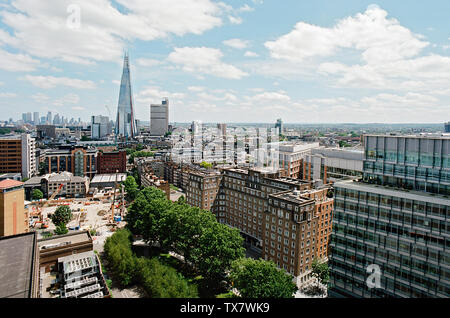London Skyline with The Shard, viewed from the 8th floor of the Tate Modern, looking east towards the city Stock Photo