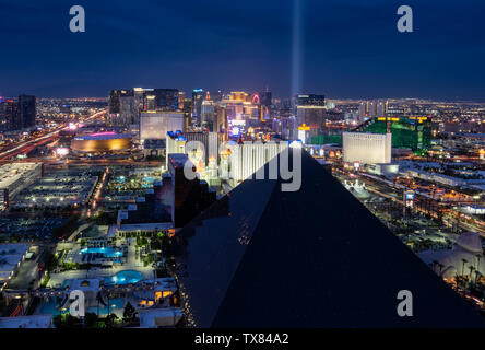 Elevated view of the Las Vegas Strip area at night, Las Vegas, Nevada, USA