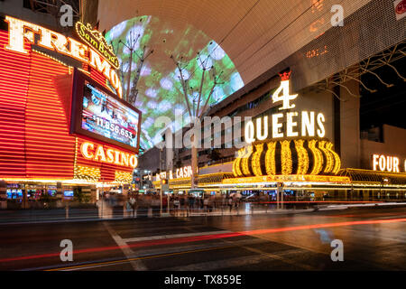 Casinos on Fremont Street at night, Las Vegas, Nevada, USA Stock Photo