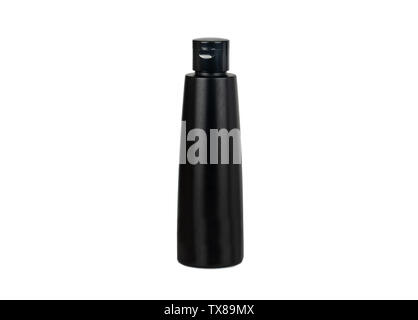 Black plastic bottle isolated on white background Stock Photo