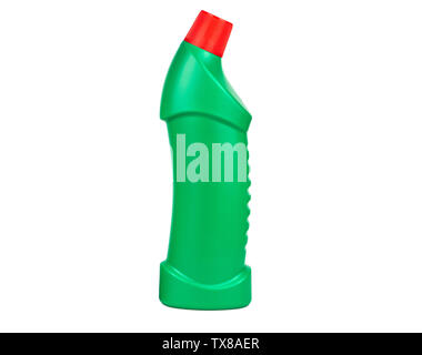 Green plastic detergent bottle isolated on white background