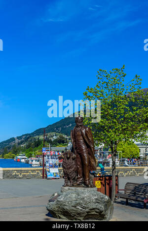 QUEENSTOWN, NEW ZEALAND - OCTOBER 10, 2018: Statue of William Gilbert Rees. Copy space for text. Vertical. Stock Photo