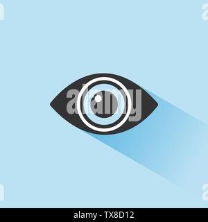 Body senses vision. Eye icon with shade on blue background. Vector illustration Stock Vector