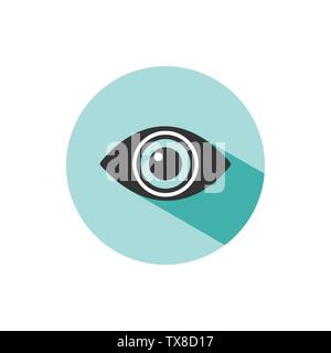 Body senses vision. Eye icon with shade on green circle. Vector illustration Stock Vector