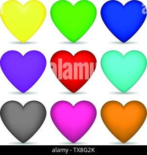 Set of Colored Hearts isolated on white background for Your Design, Game, Card. Vector Illustration. Stock Vector