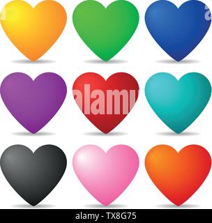 Set of Colored 3d Hearts isolated on white background for Your Design, Game, Card. Vector Illustration. Stock Vector