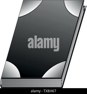 Black book isolated on white background. Ancient book with alchemy recipes and mystic spells and enchantments. Vector illustration. Stock Vector