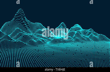 Abstract three-dimensional digital terrain of big data concept, graphics with artificial intelligence concept Stock Photo