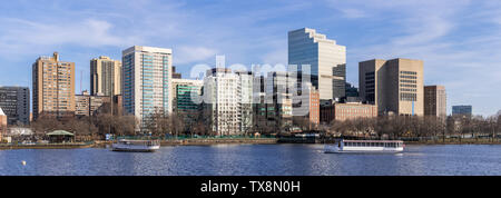 Panorama Boston Downtown cityscape along Charles River with skylines building at Boston city, MA, USA. Stock Photo