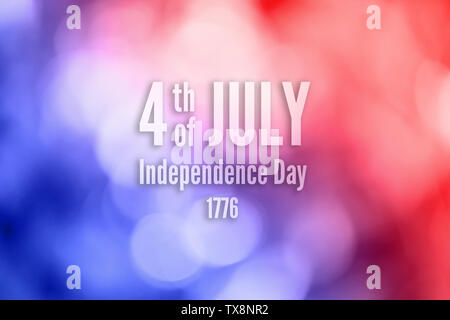 Abstract patriotic red blue sparkle glitter background with text 4th of July. Independent Day concept Stock Photo