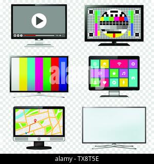 TV and computer monitor screen set on transparent background Stock Vector