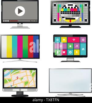 TV screen set isolated on white background Stock Vector