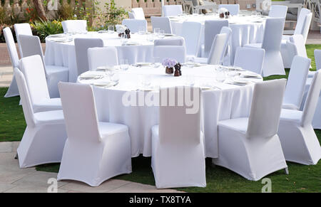 simple dining table set up for function or events Stock Photo
