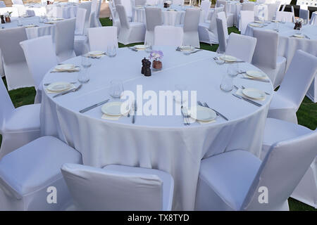simple dining table set up for function or events Stock Photo
