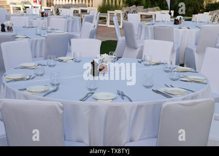 simple dining table set up for function or events Stock Photo