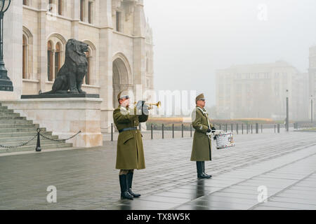 Budapest, NOV 10: Soldier was doing the raise the flag ceremony on NOV 10, 2018 at Budapest, Hungary