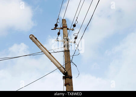 electrical post and street lights, Light post isolated with blue sky background Stock Photo