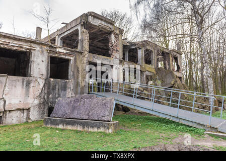 GDANSK, POLAND - April 15, 2018: Old destroyed military barracks ruins from the World War II at Westerplatte in Gdansk, Poland. Stock Photo