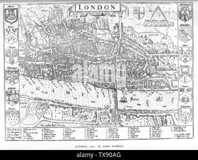 London Map 1593 by john Norden shows the stocks (for punishment), key ...