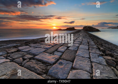 Sunset over Bude Breakwater Stock Photo