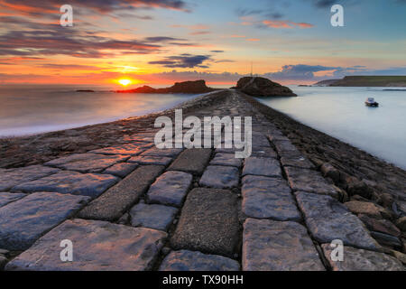 Sunset over Bude Breakwater Stock Photo